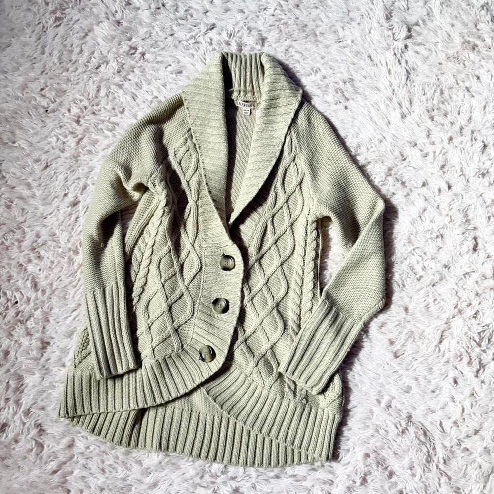 Cable Knit Oversized Oatmeal Boho Librarian Indie Clean Girl Cardigan Womens XS